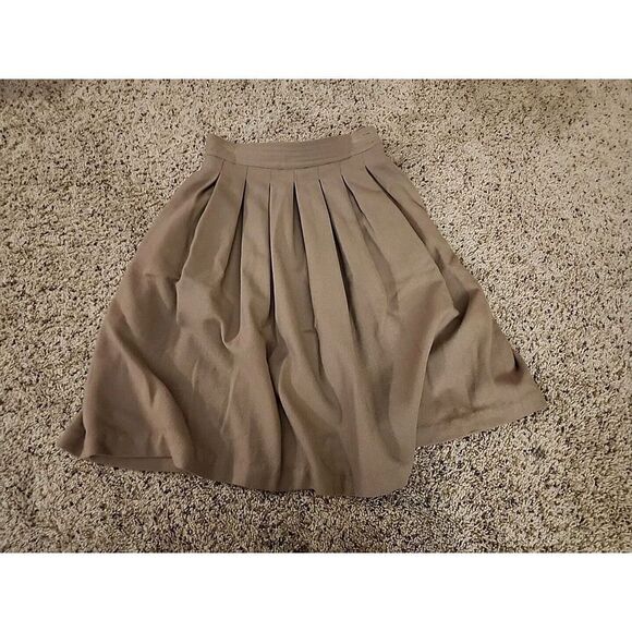 Ann Stevens New York Vintage Wool Skirt Tan Size 10 Pleated - Picture 1 of 6